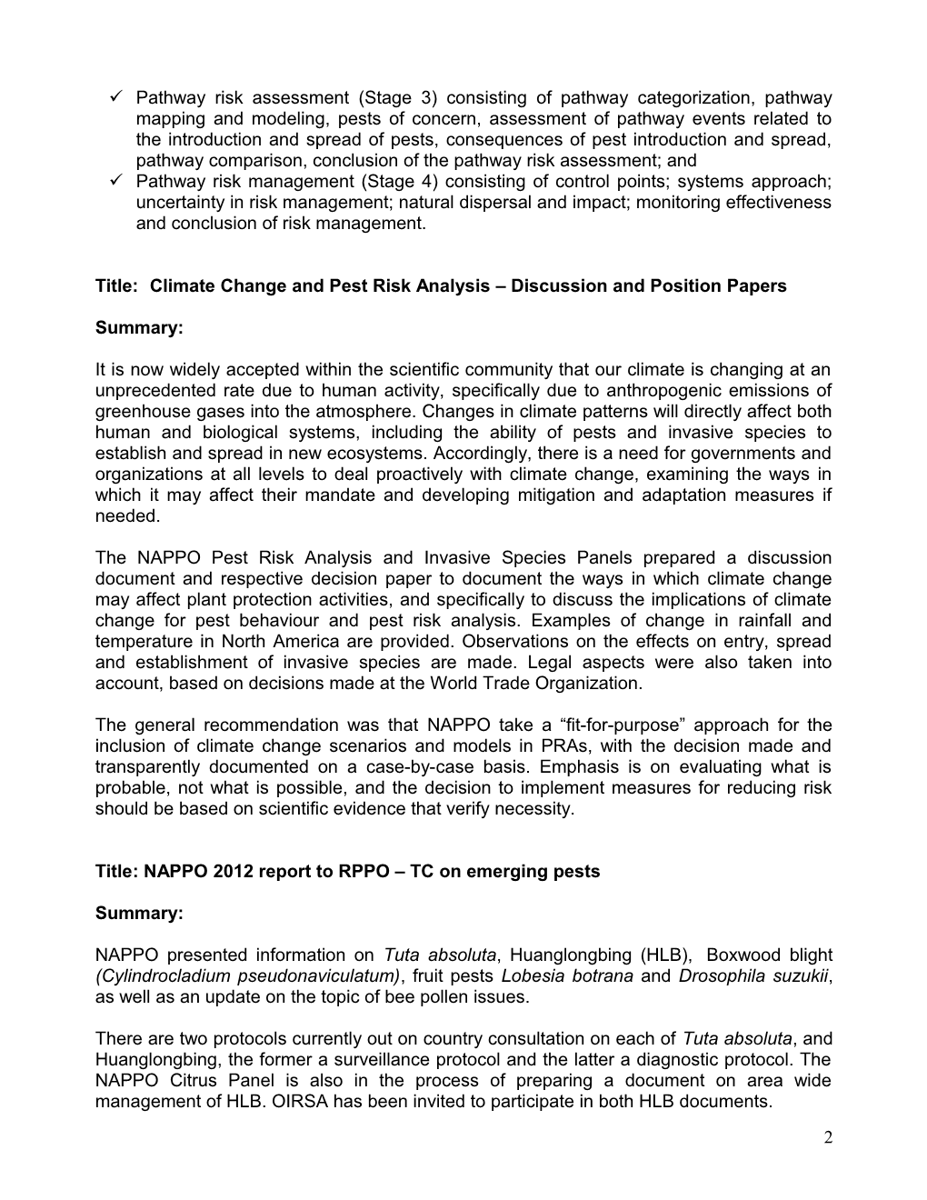 Summaries for NAPPO Presentations at 24Th RPPO-TC