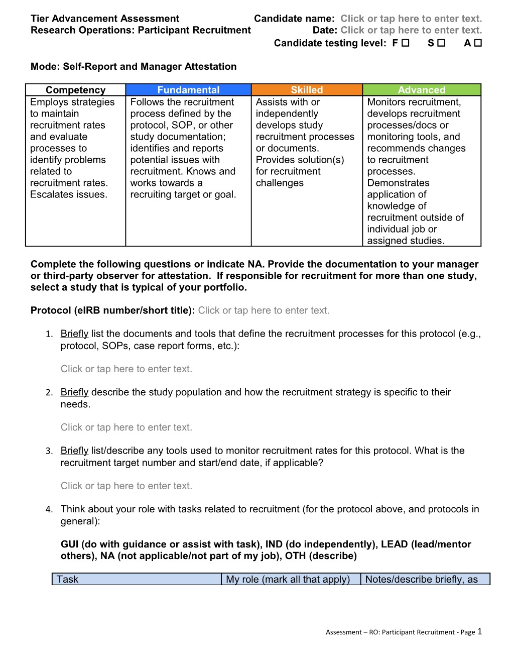 Tieradvancementassessmentcandidatename: Clickortapheretoentertext. Researchoperations