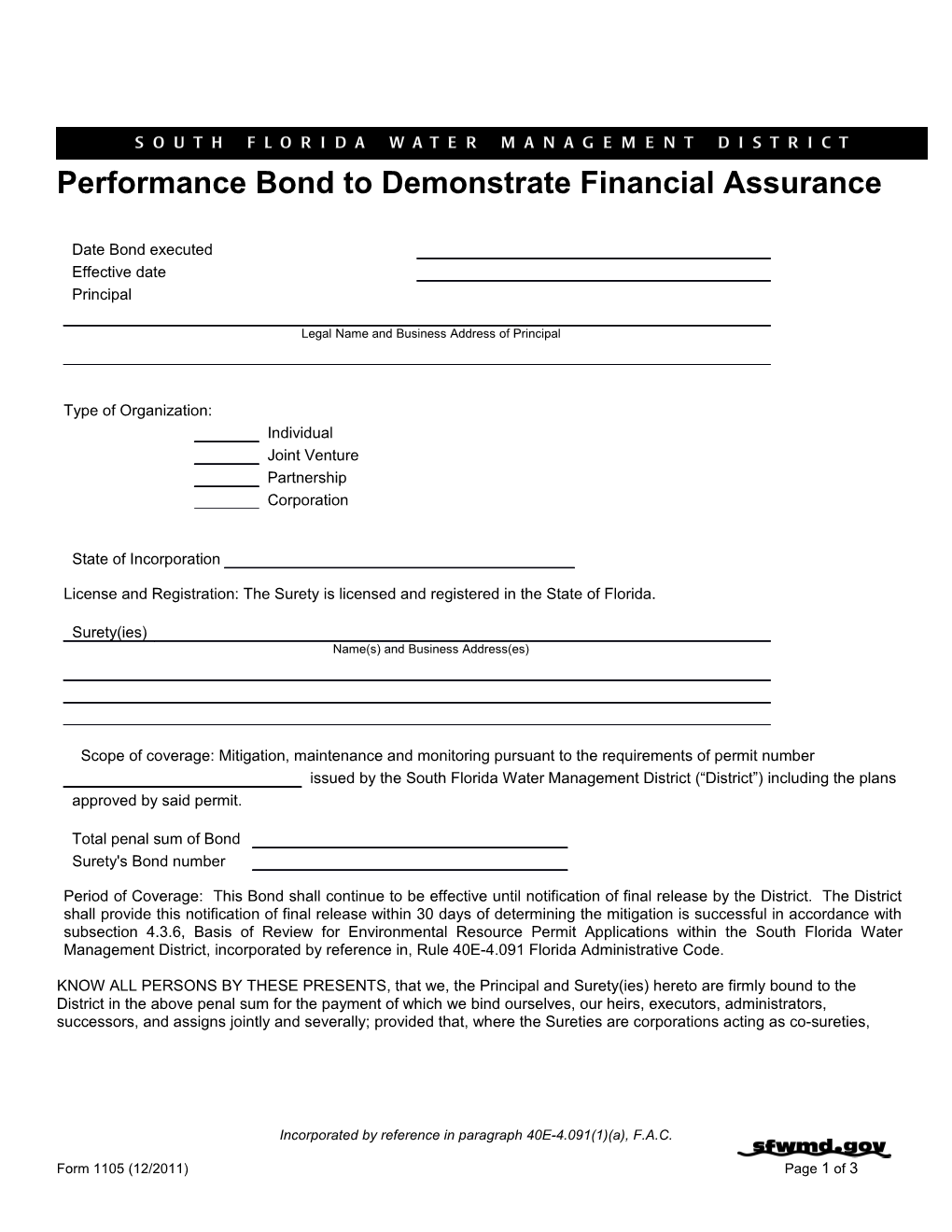 Performance Bond to Demonstrate Financial Assurance
