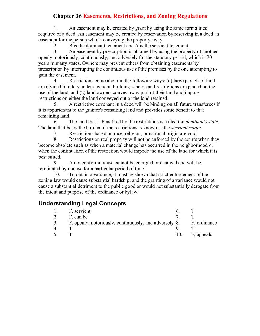 Chapter 36 Easements, Restrictions, and Zoning Regulations