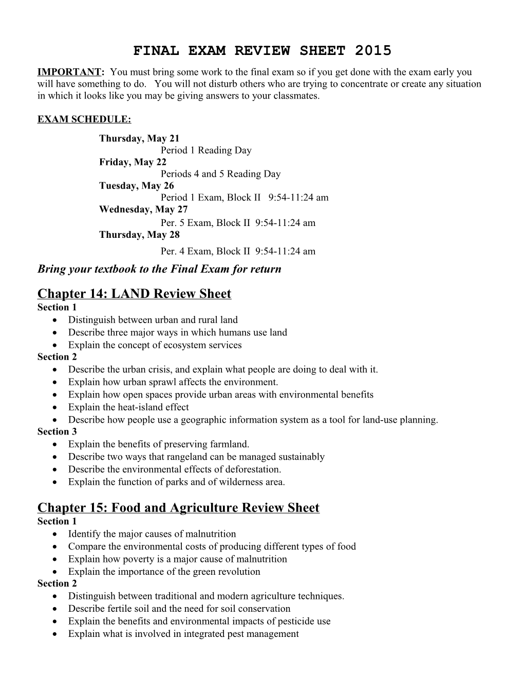 Final Exam Review Sheet 2007