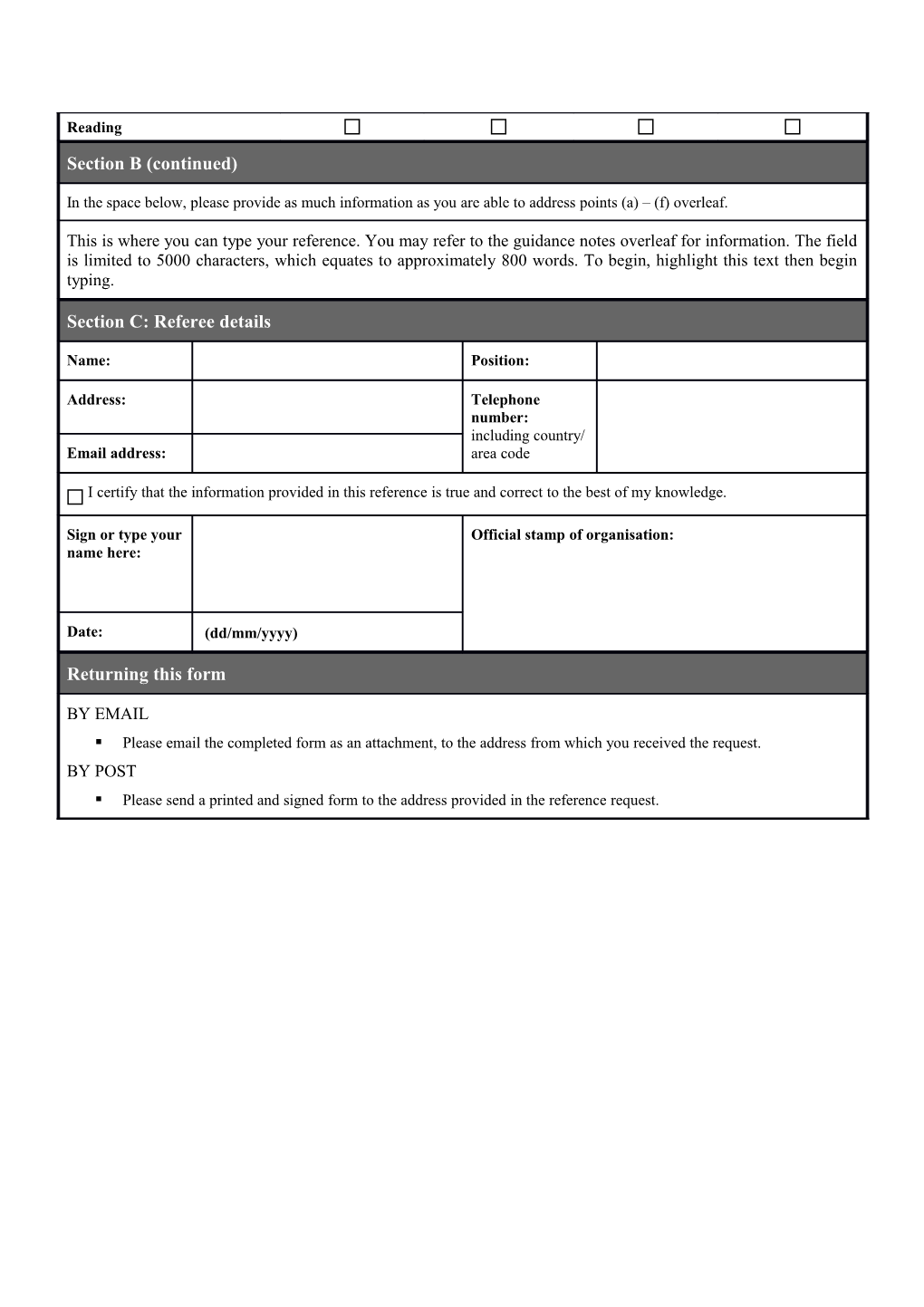 Lancaster University Postgraduate Reference Form