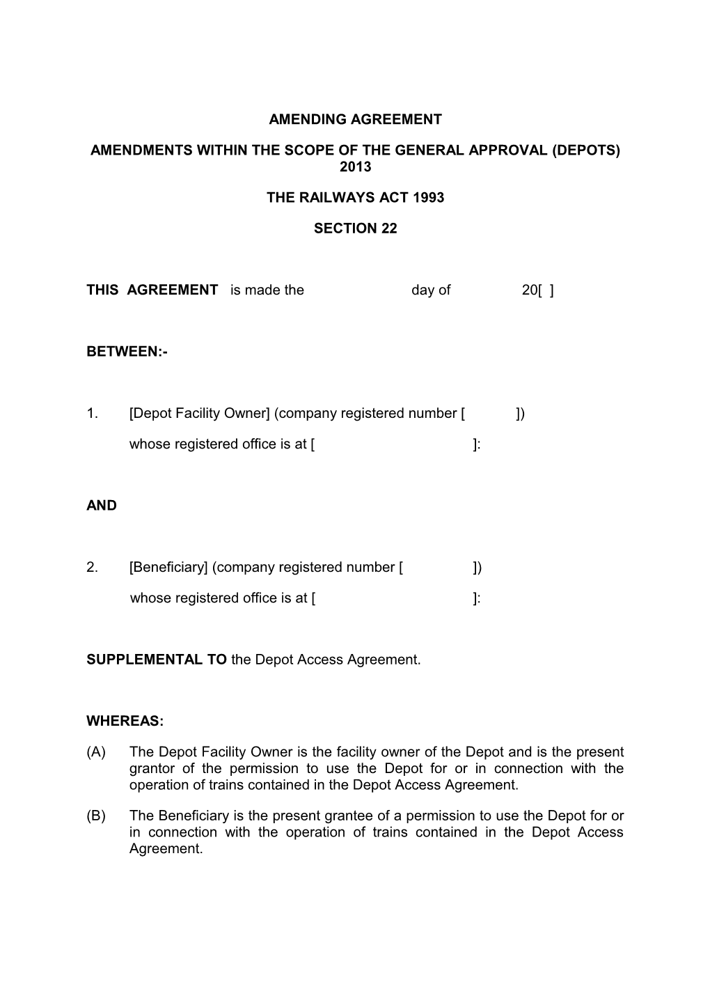 Depots Amending Document (Bilateral)