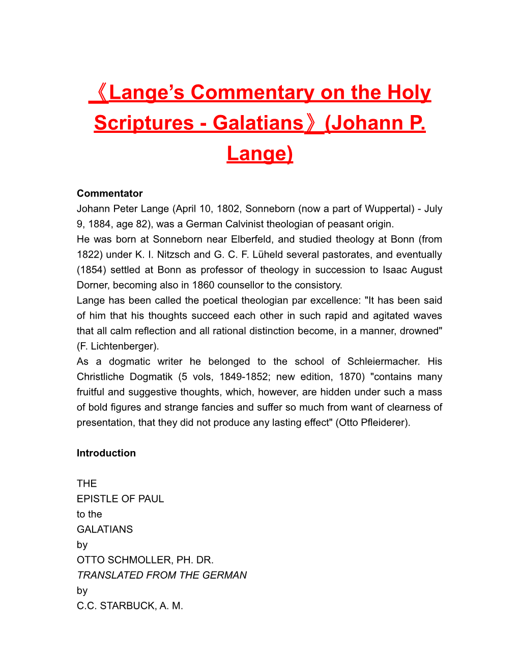 Lange S Commentary on the Holyscriptures-Galatians (Johann P. Lange)