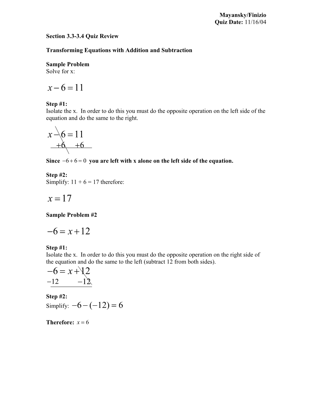 Transforming Equations with Addition and Subtraction