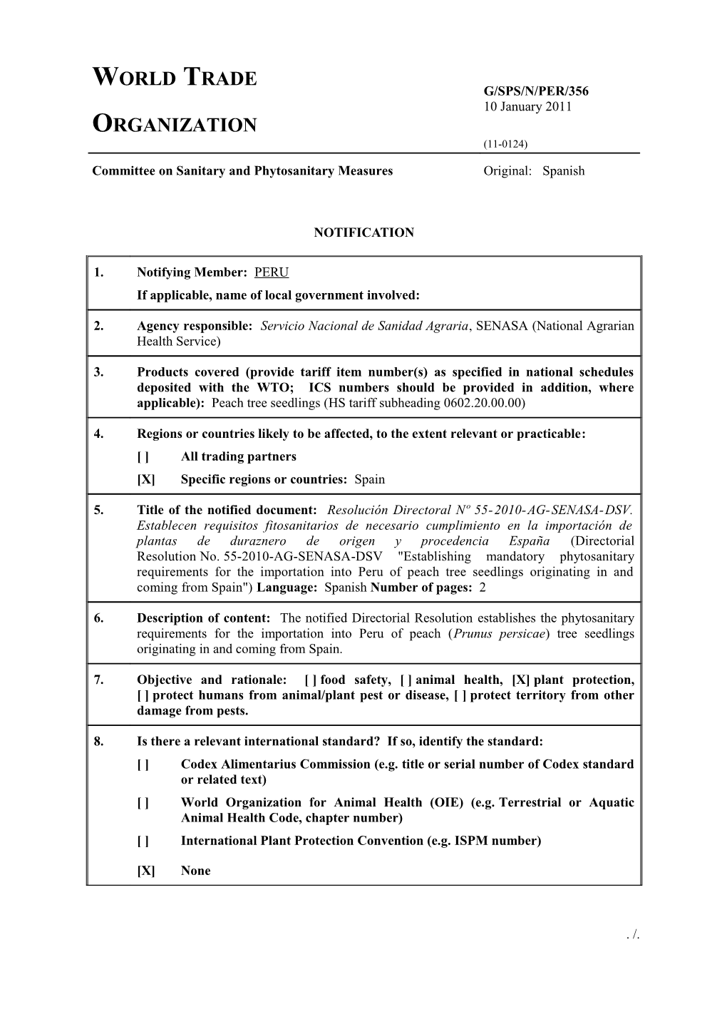 G/SPS/N/PER/356 Page 1