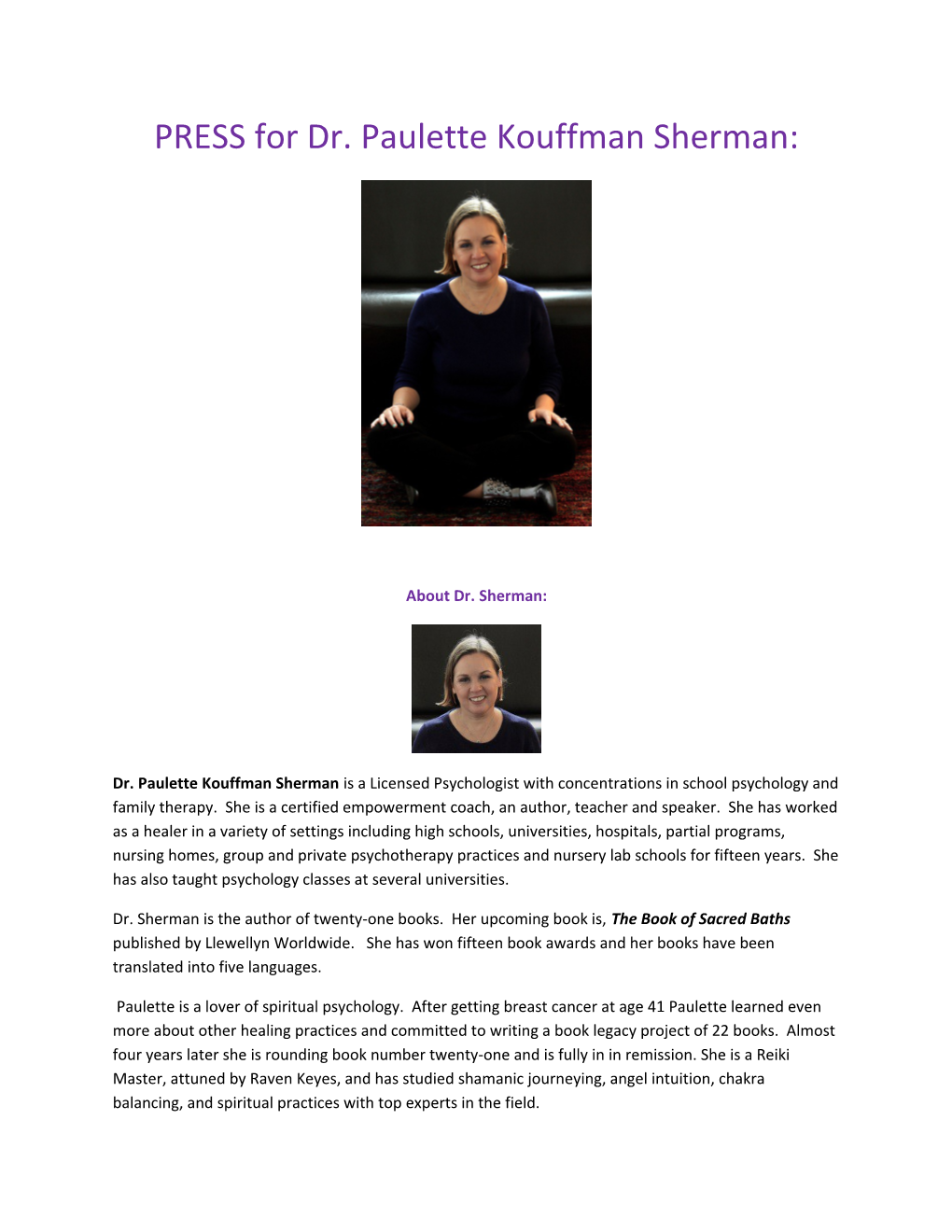 PRESS for Dr. Paulette Kouffman Sherman