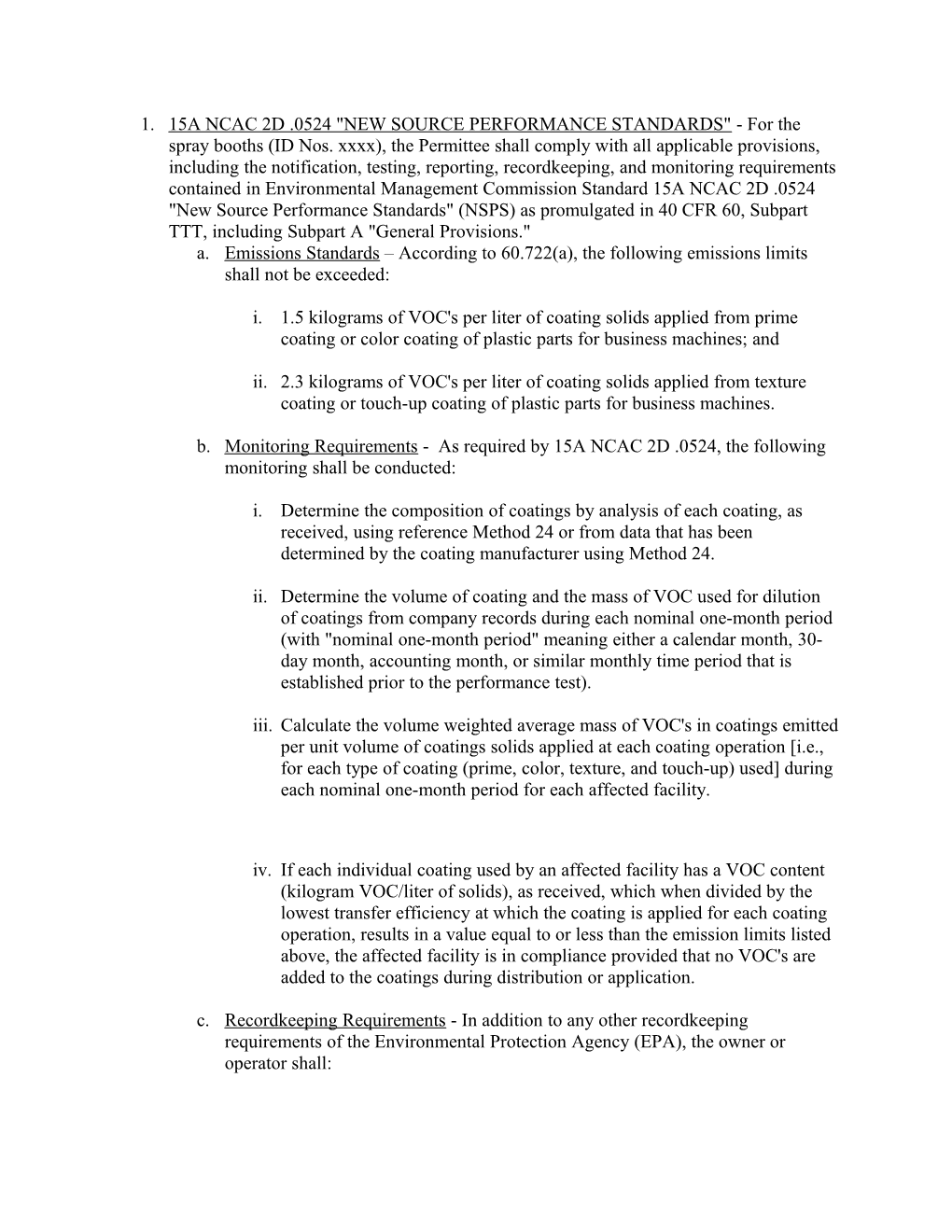 Emissions Standards According to 60.722(A), the Following Emissions Limits Shall Not Be