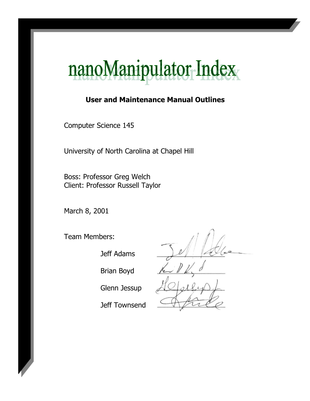 User and Maintenance Manual Outlines