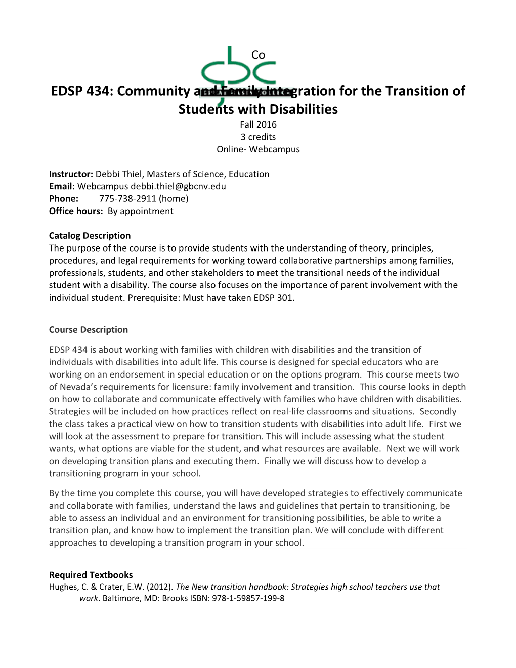 EDSP 434: Community and Family Integration for the Transition of Students with Disabilities