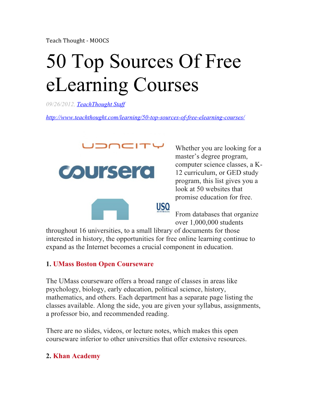 50 Top Sources of Free Elearning Courses