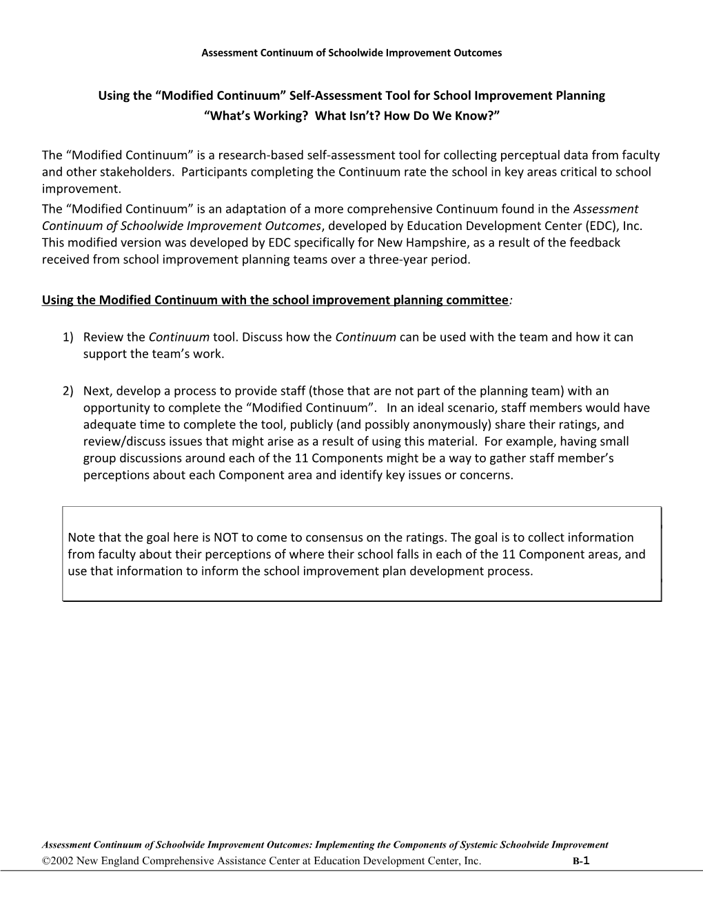 Assessment Continuum of Schoolwide Improvement Outcomes