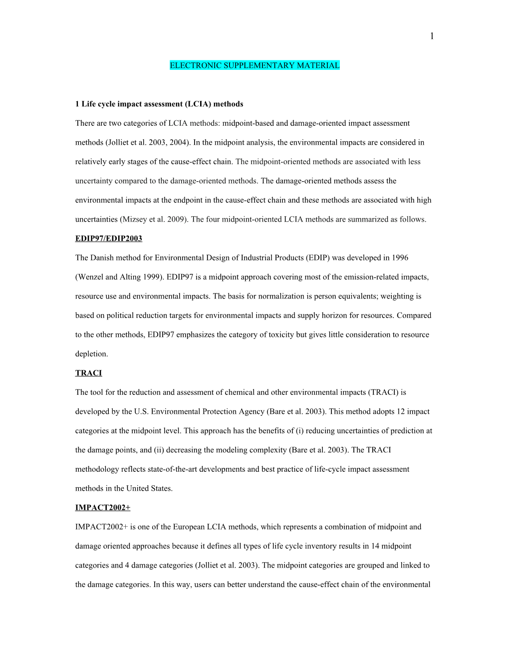 1 Life Cycle Impact Assessment (LCIA) Methods