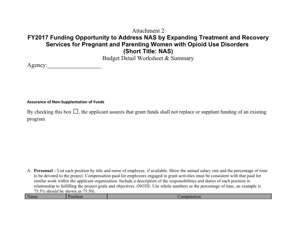 FY2017 SUD Tx Expansion Funding Opportunity Budget Worksheet for NAS