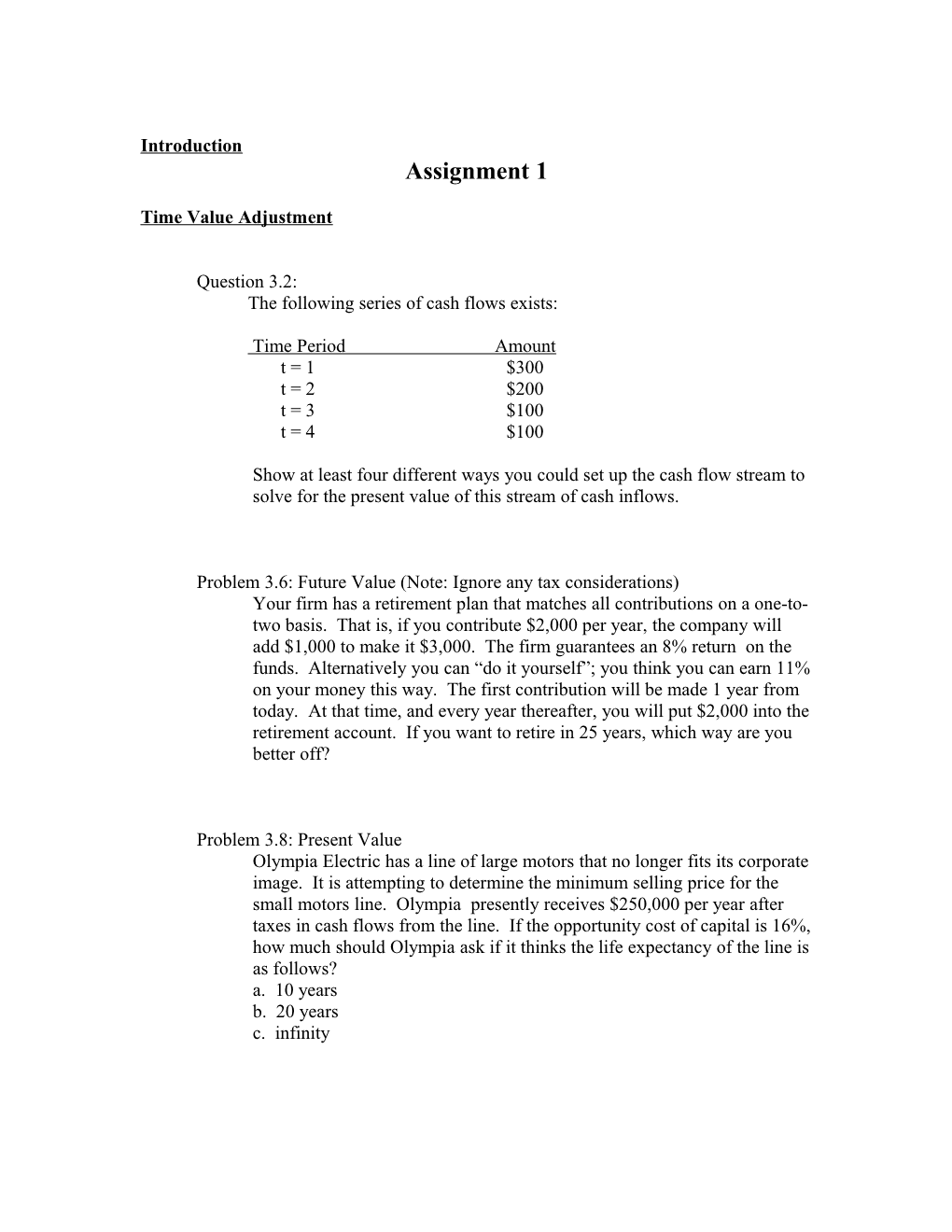 Time Value Adjustment