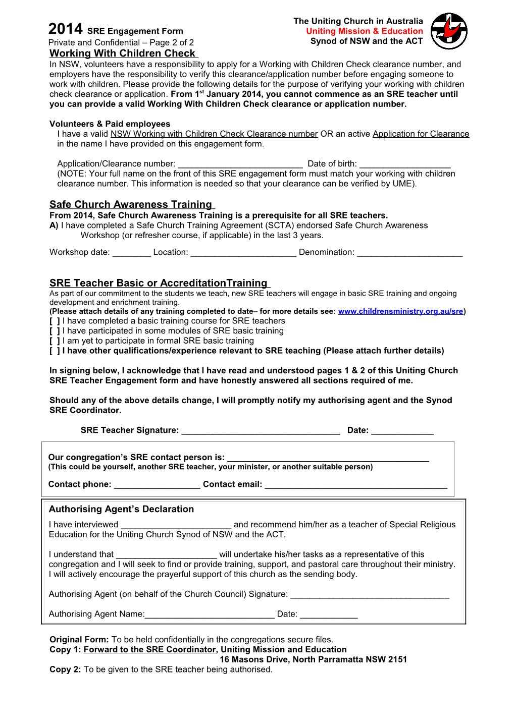 ENGAGEMENT FORM For