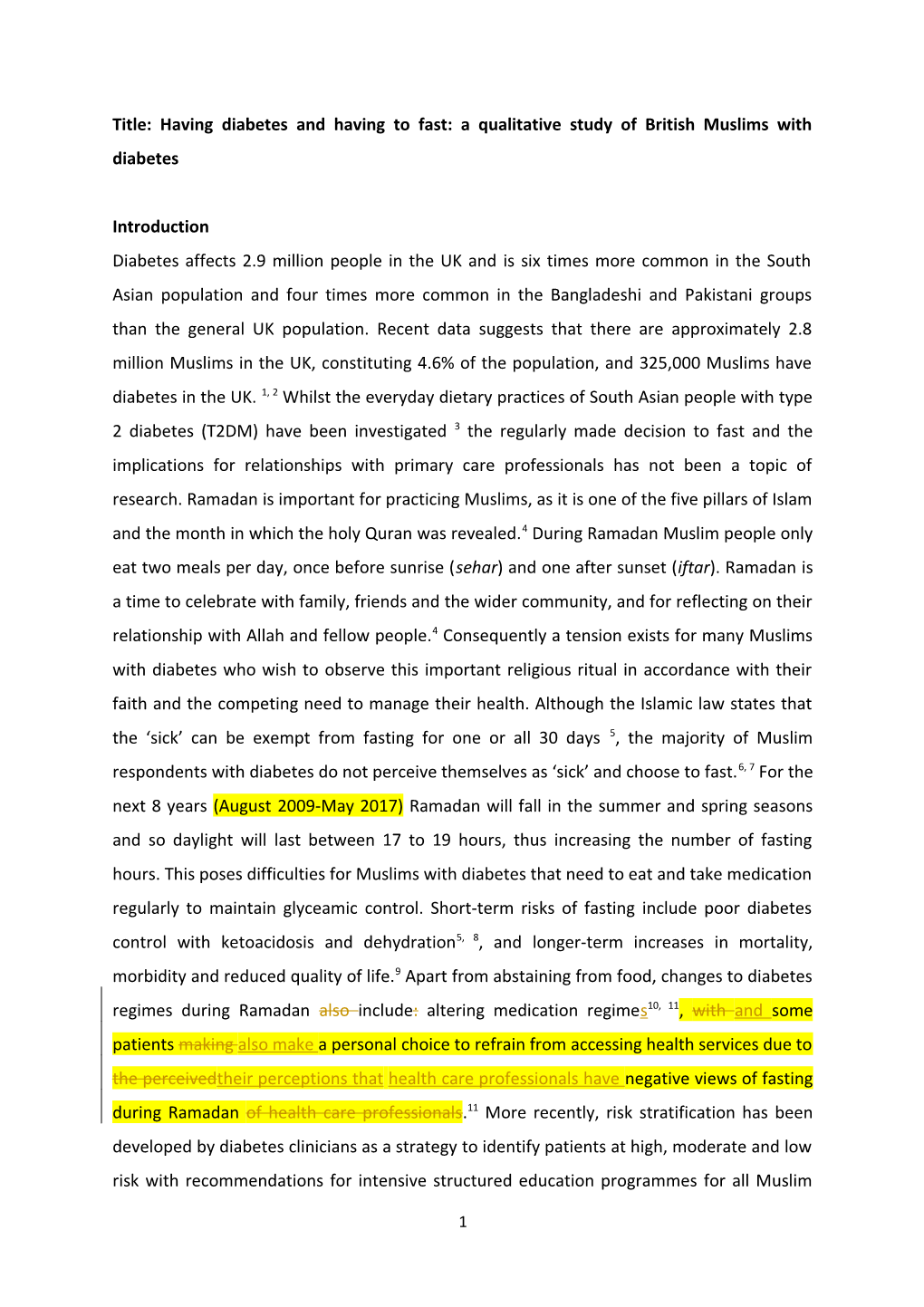 Title: Having Diabetes and Having to Fast: a Qualitative Study of British Muslims With