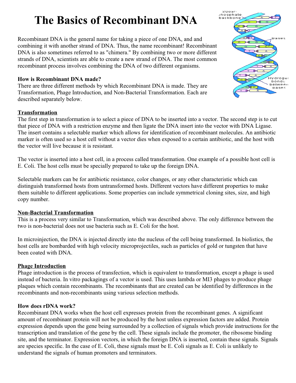 The Basics of Recombinant DNA