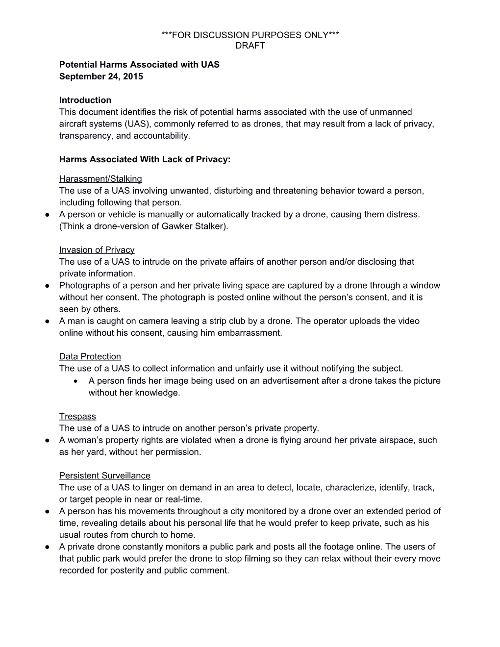 Potential Harms Associated with UAS