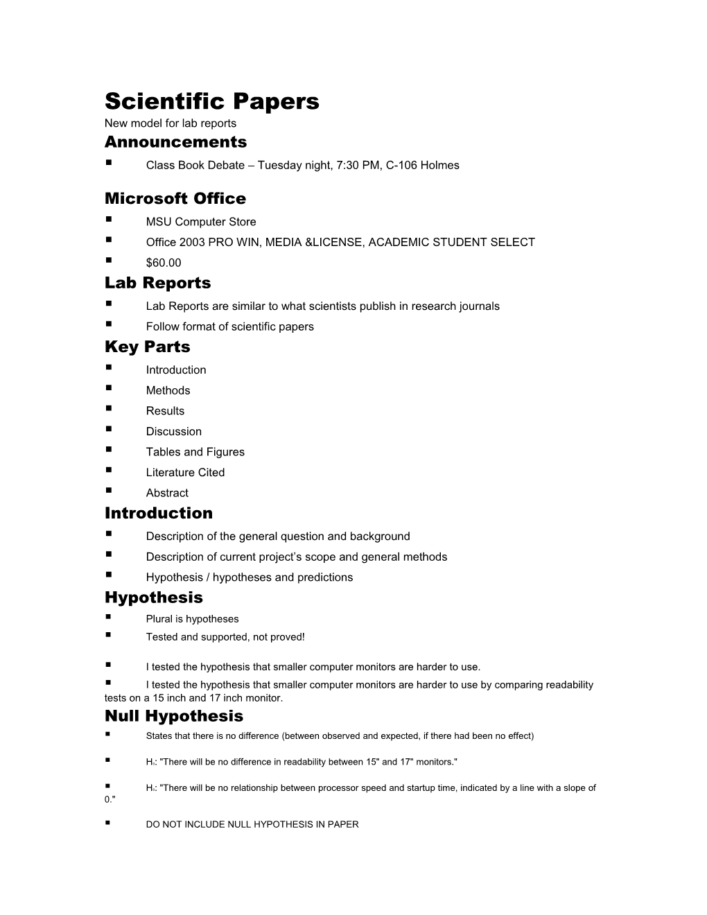 New Model for Lab Reports