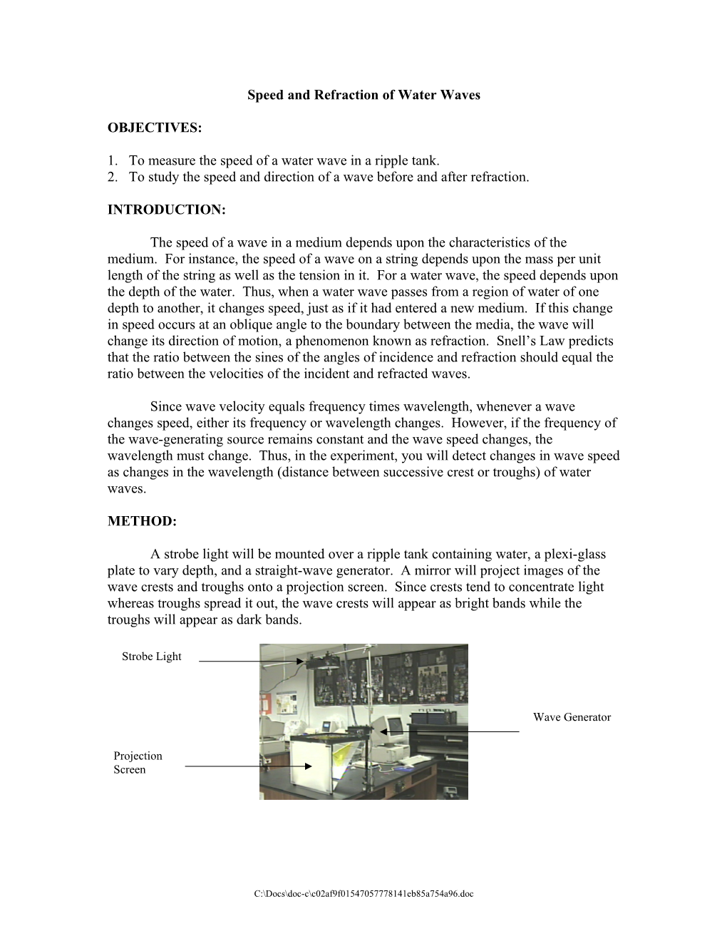 Speed and Refraction of Water Waves