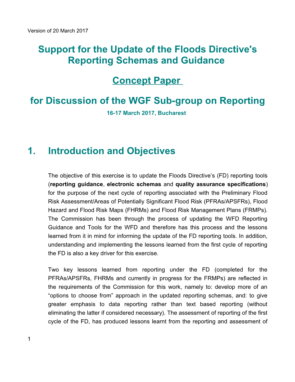 Support for the Update of the Floods Directive's Reportingschemas and Guidance