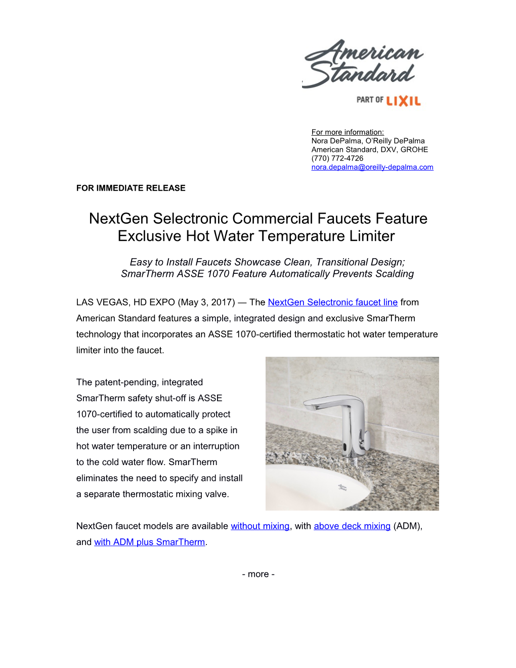 Nextgen Selectronic Commercial Faucets Feature Exclusive Hot Water Temperature Limiter1-1-1