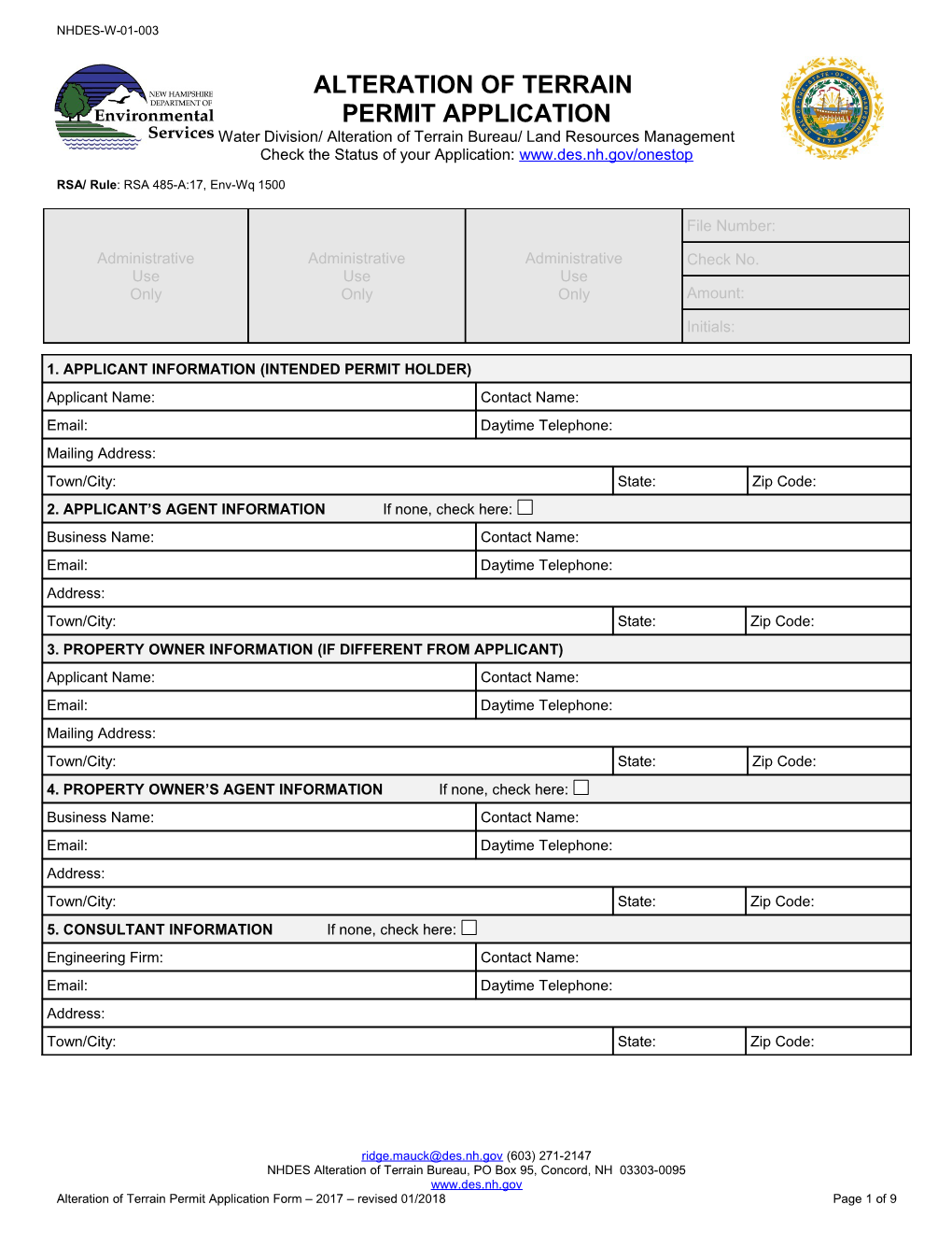 NH Alteration of Terrain Permit Application