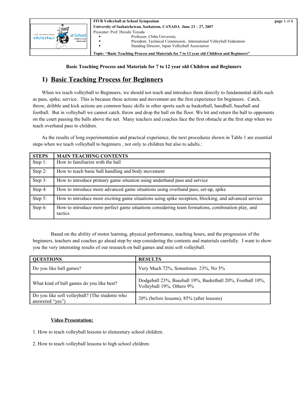 The Teaching Methods of Fundamental Skills in Volleyball in Senior High School Lessons