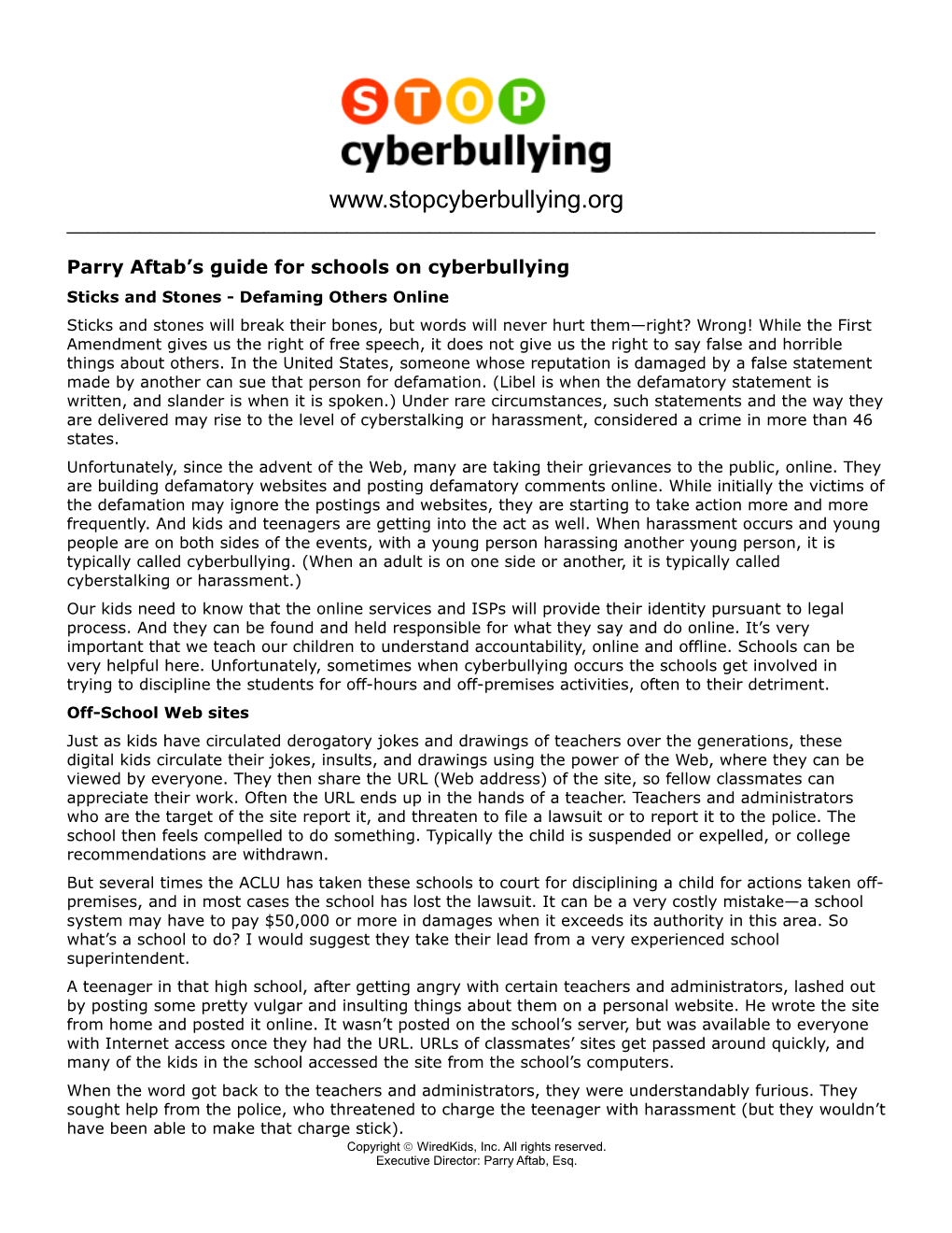 Parry Aftab S Guide for Schools on Cyberbullying