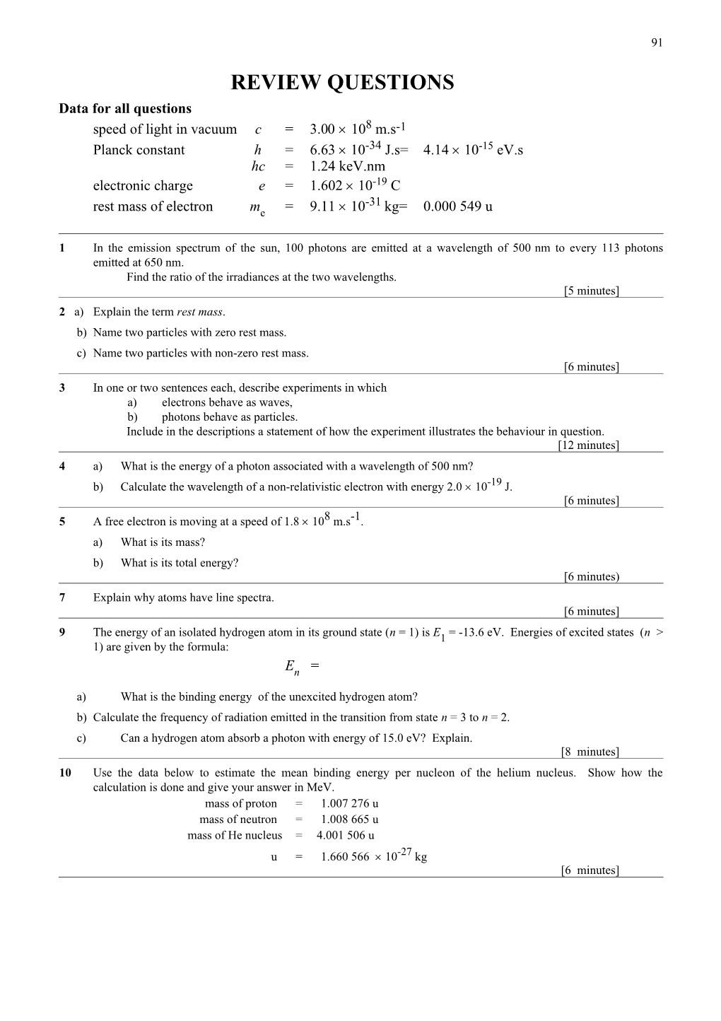 Data for All Questions