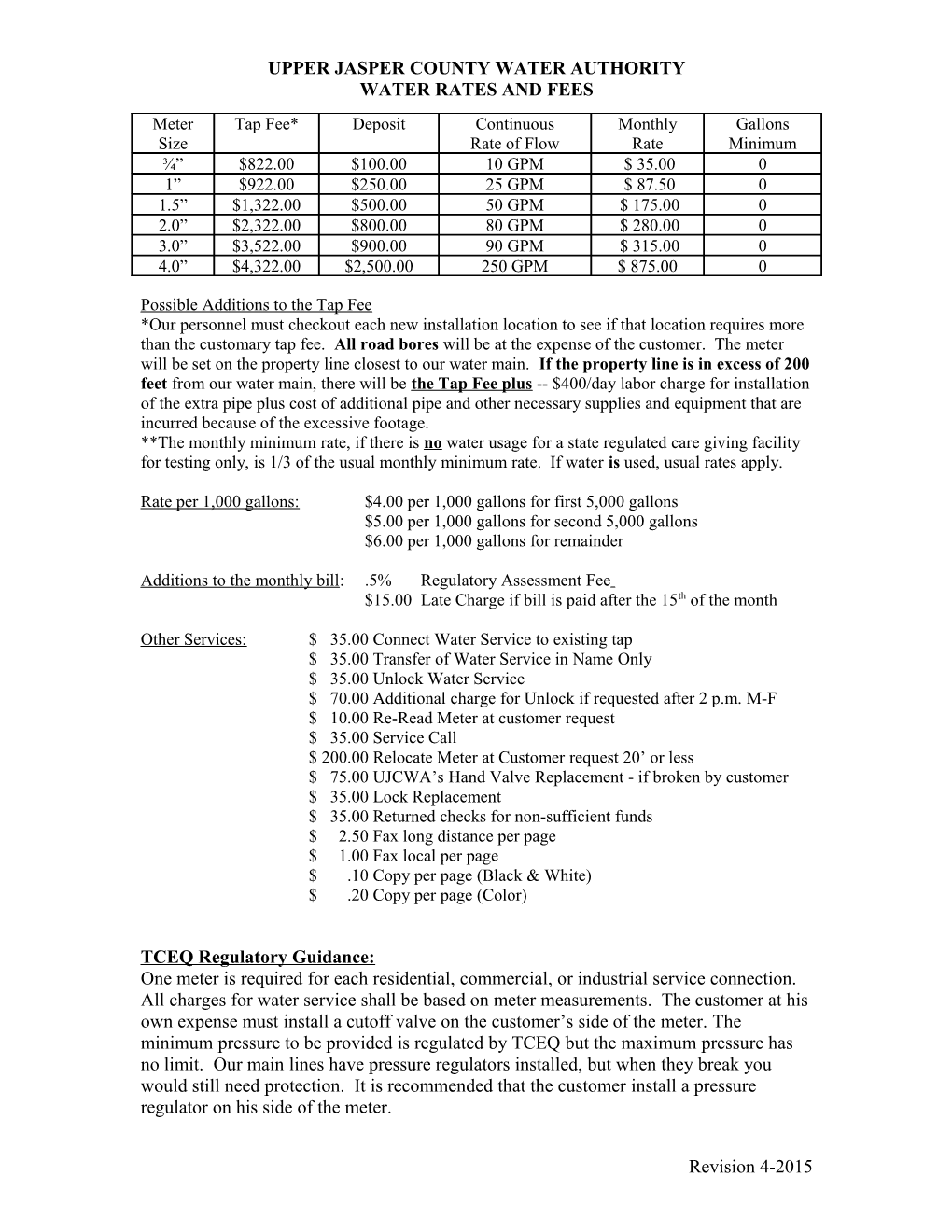 Water Rates and Fees