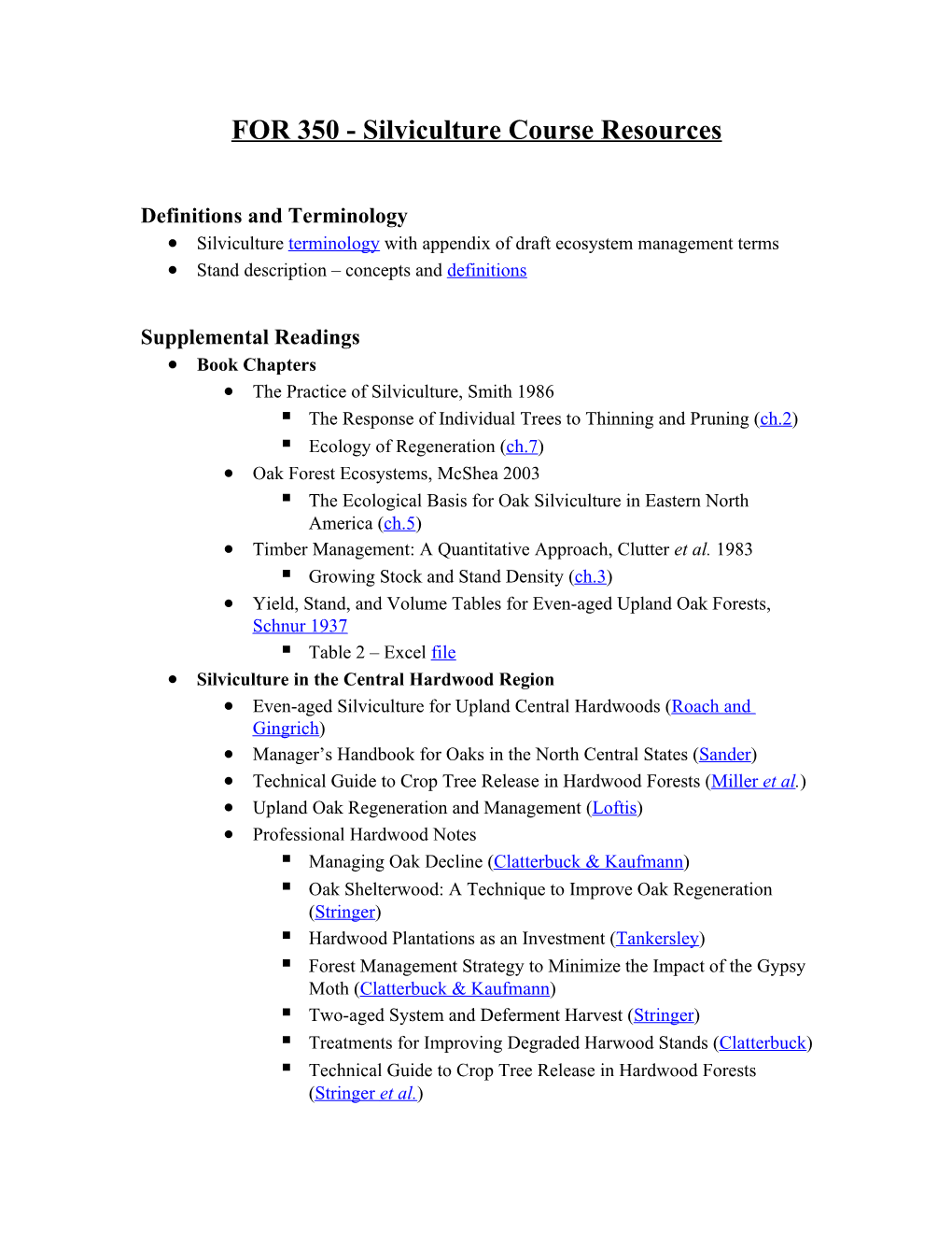 FOR 350 - Silviculture Course Resources