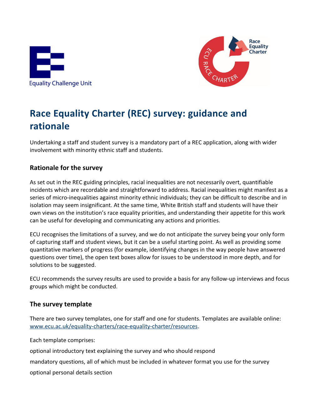 Race Equality Charter (REC) Survey: Guidance and Rationale
