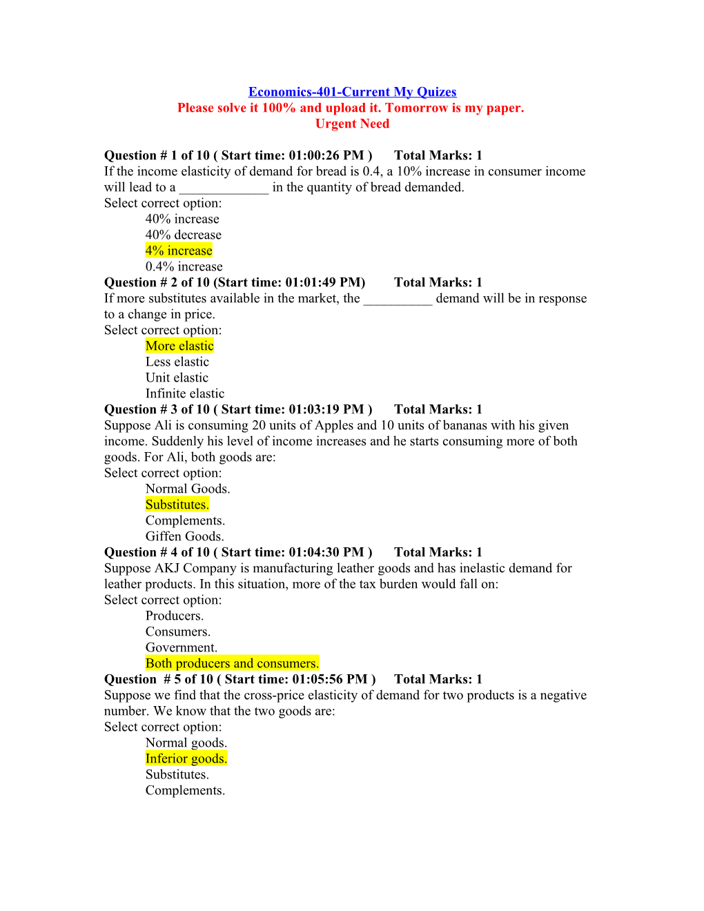 Economics-401-Current My Quizes