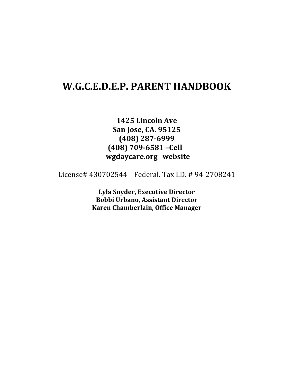 W.G.C.E.D.E.P. Parent Handbook