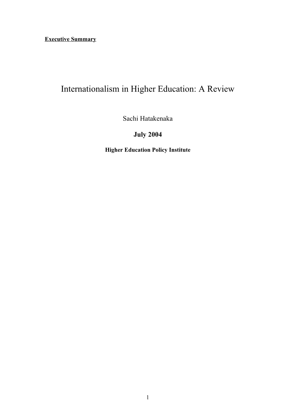 Internationalism in Higher Education