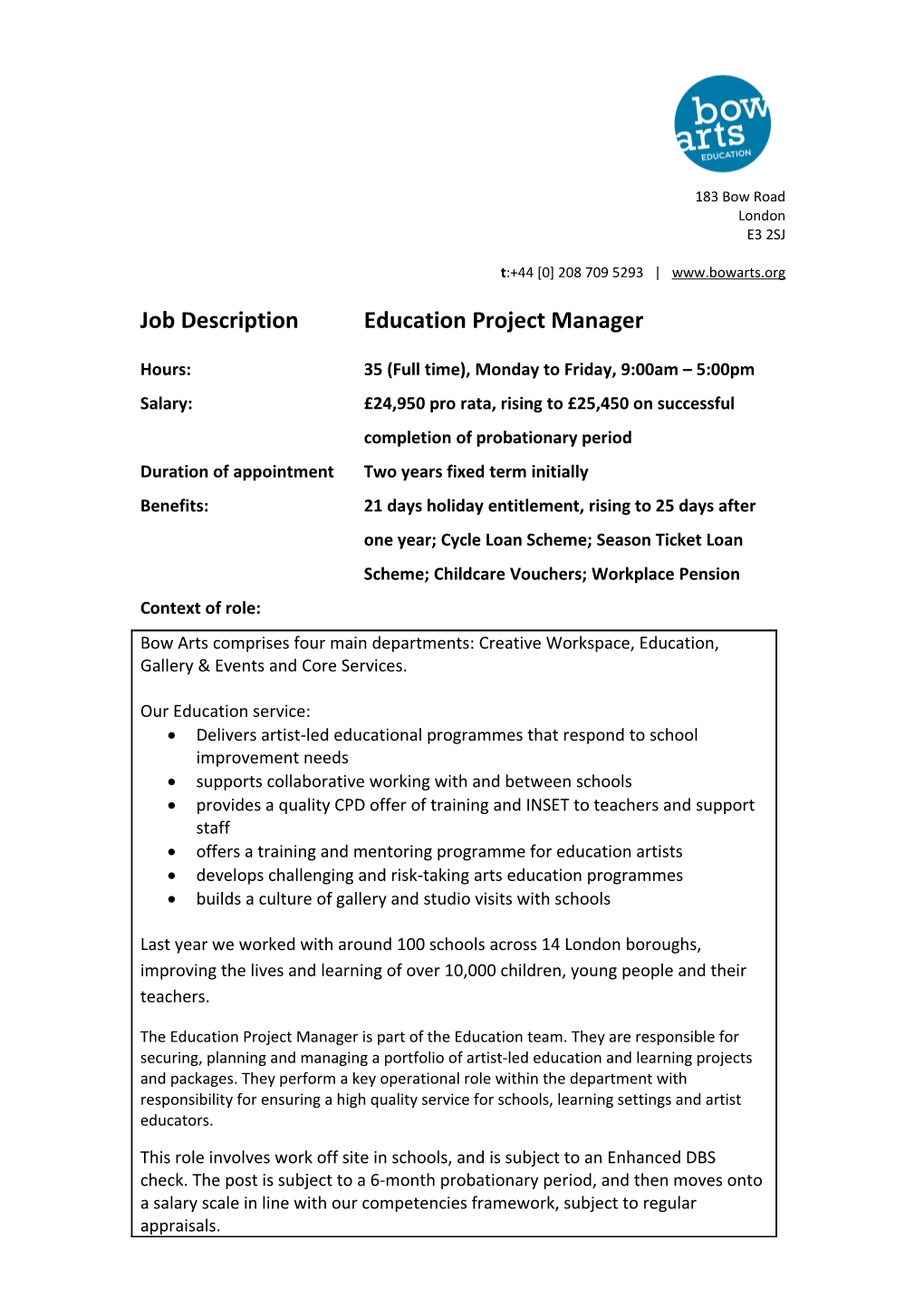 Job Description Education Project Manager