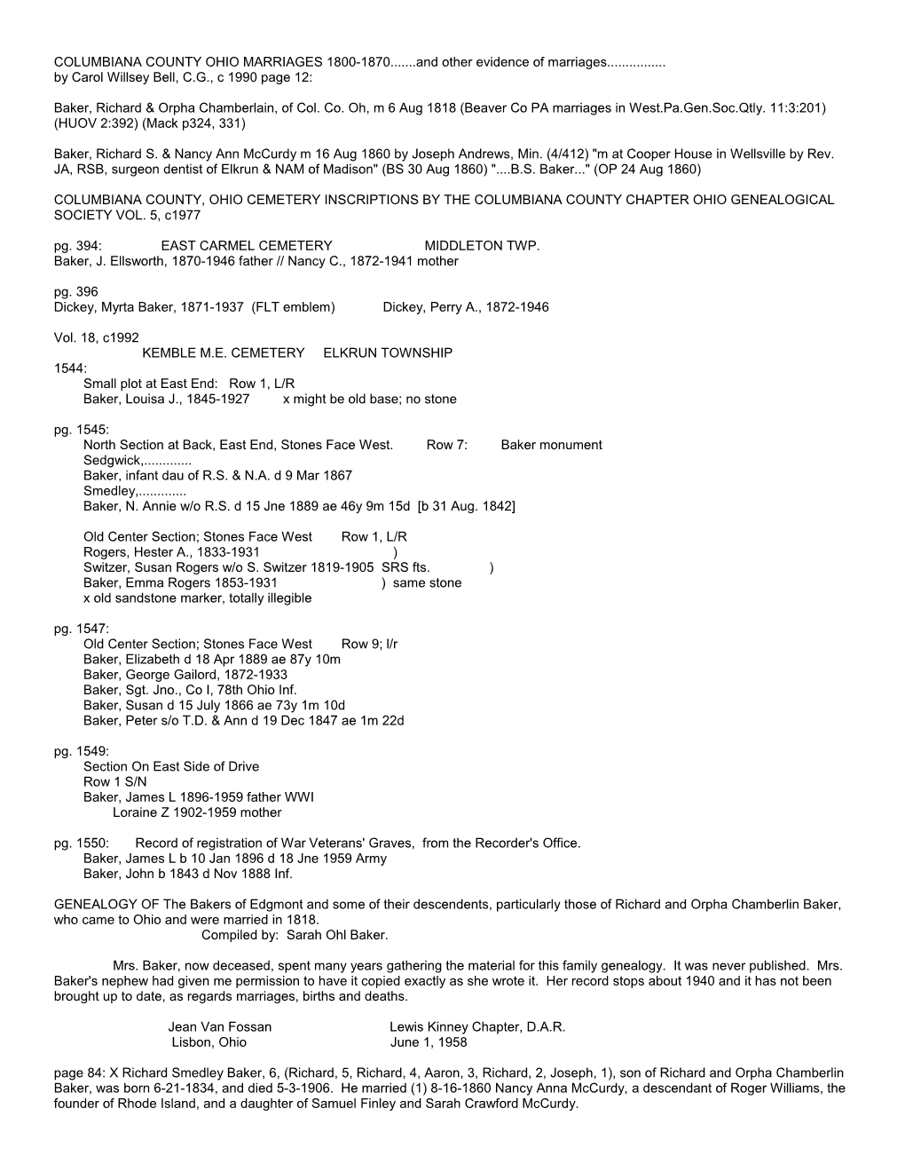 Columbiana County Ohio Marriages 1800-1870