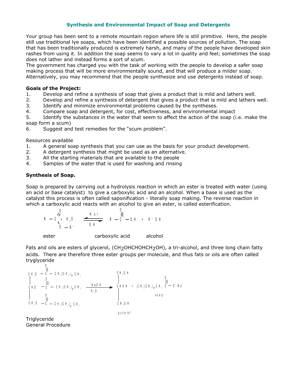 Synthesis and Environmental Impact of Soap and Detergents