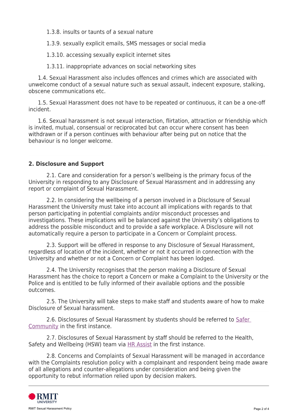 Appendix 2 RMIT Sexual Harassment Policy