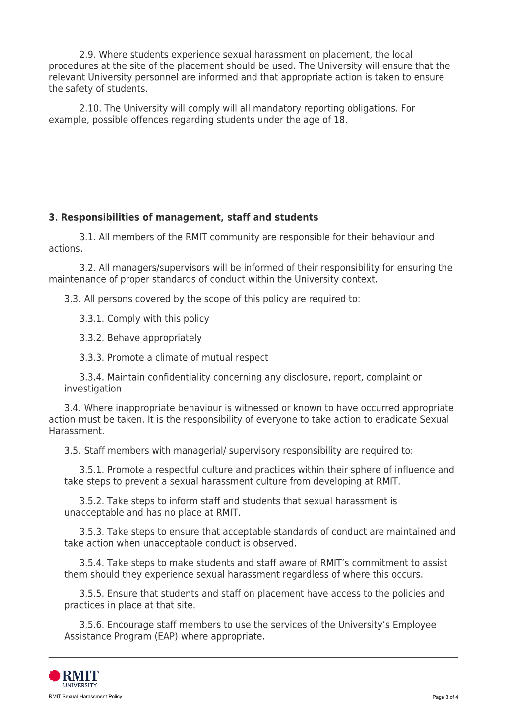 Appendix 2 RMIT Sexual Harassment Policy