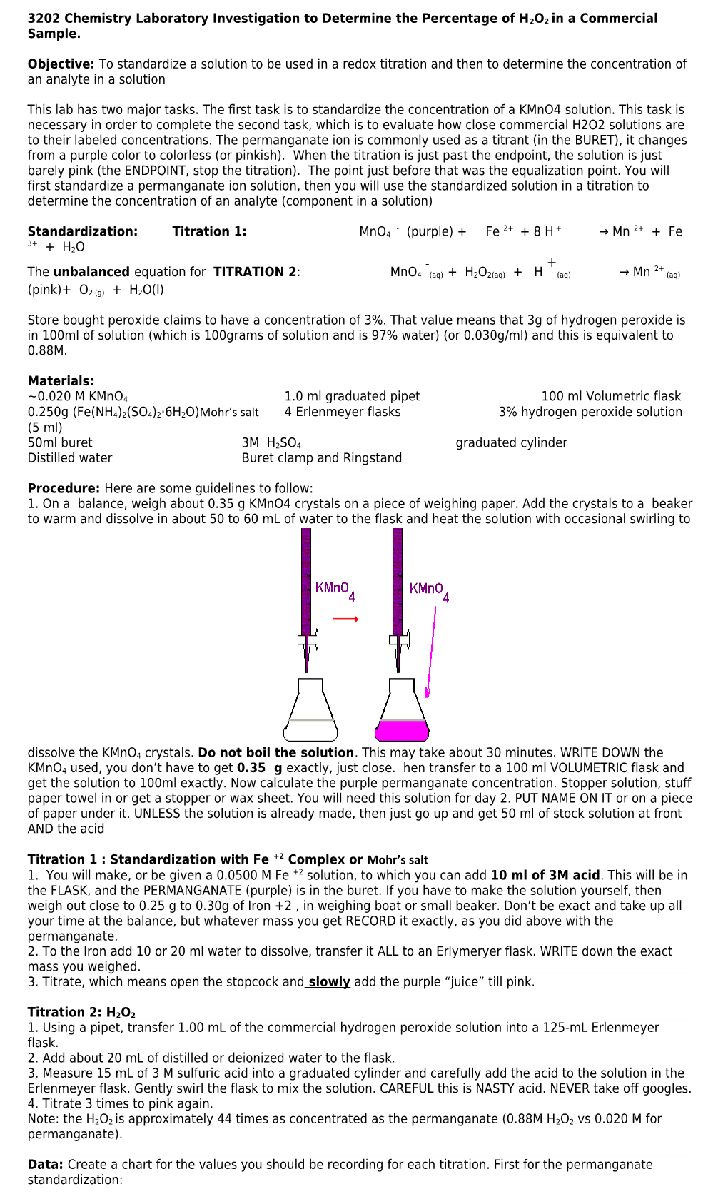 3202 Chemistry Laboratory Investigation to Determine the Percentage of H2O2 in a Commercial