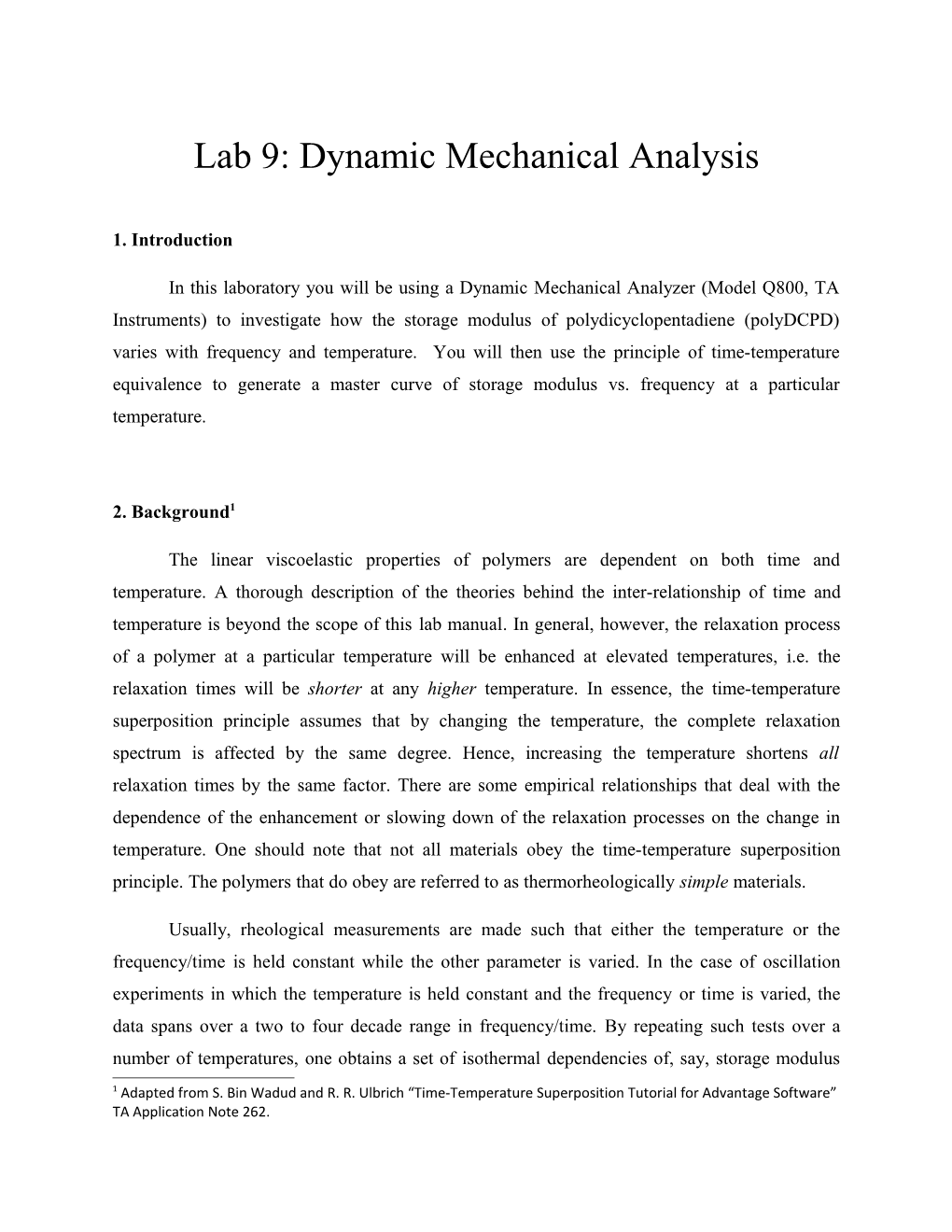 Lab 9: Dynamic Mechanical Analysis