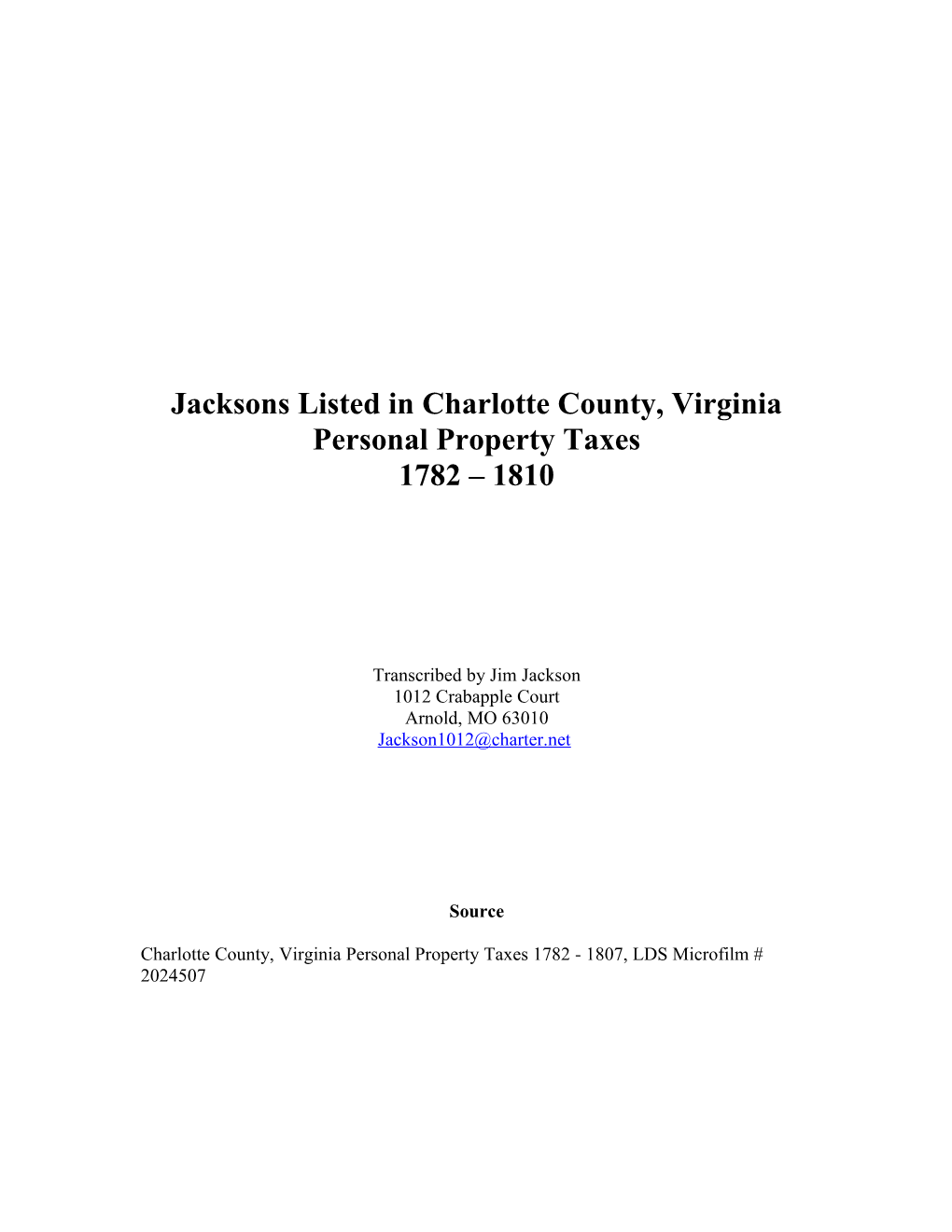 Jacksons Listed in Charlote County, Virginia