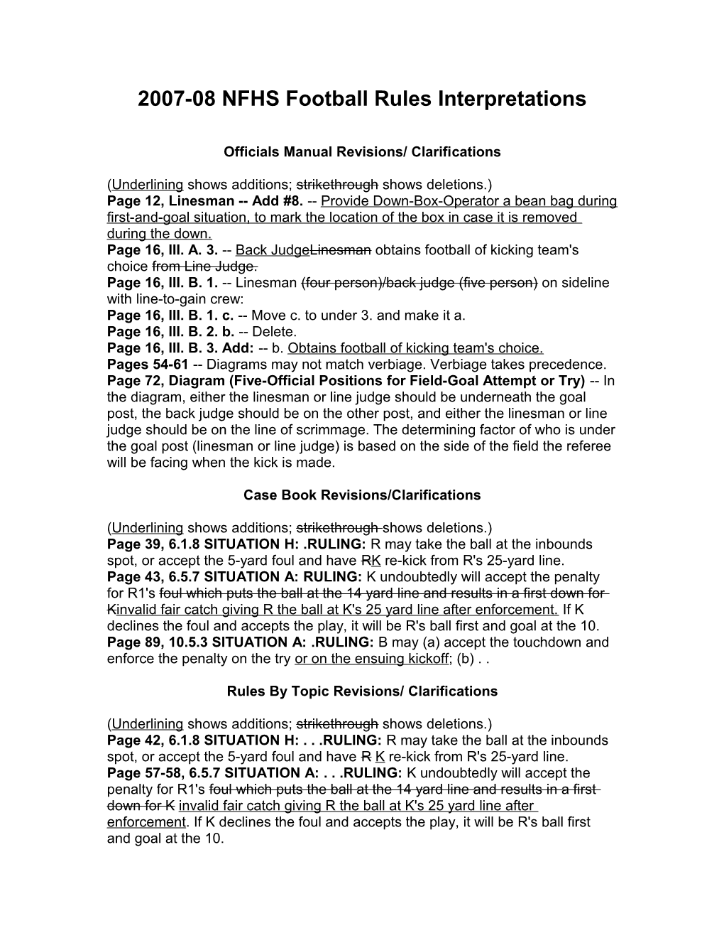 2007-08 NFHS Football Rules Interpretations