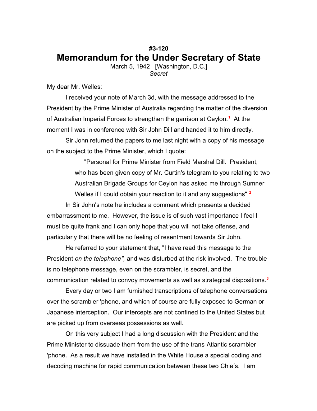 Memorandum for the Under Secretary of State