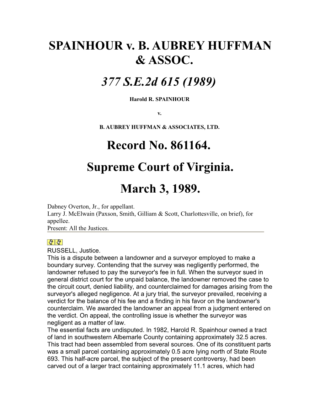 SPAINHOUR V. B. AUBREY HUFFMAN & ASSOC