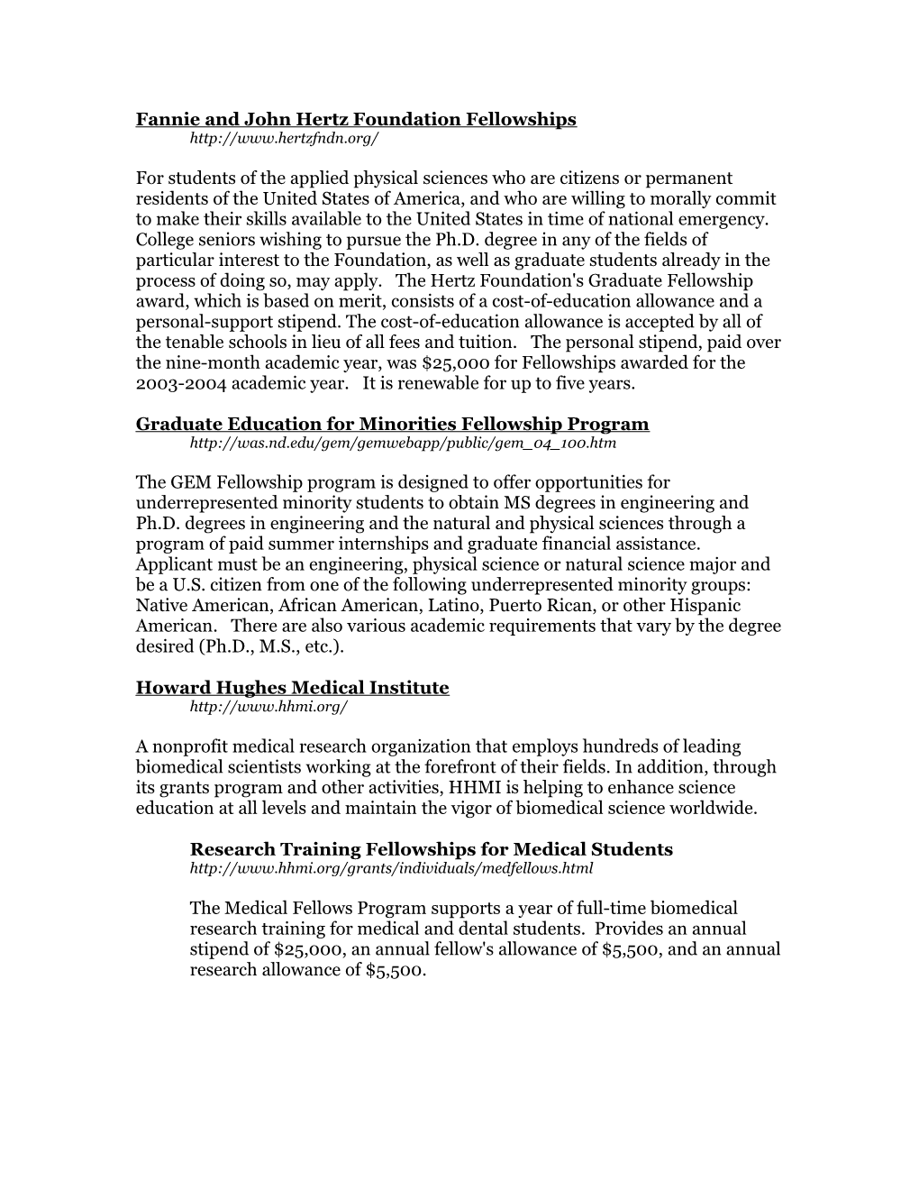 Graduate Education for Minorities Fellowship Program