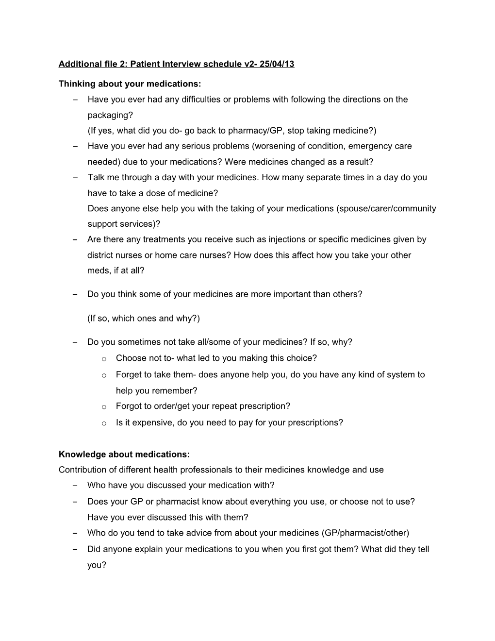 Additional File 2: Patient Interview Schedule V2- 25/04/13